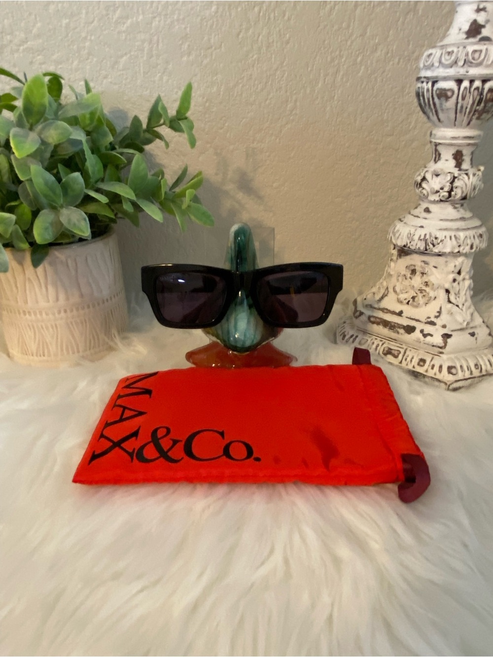Max & Co. Black Square Sunglasses with Red Logo Pouch